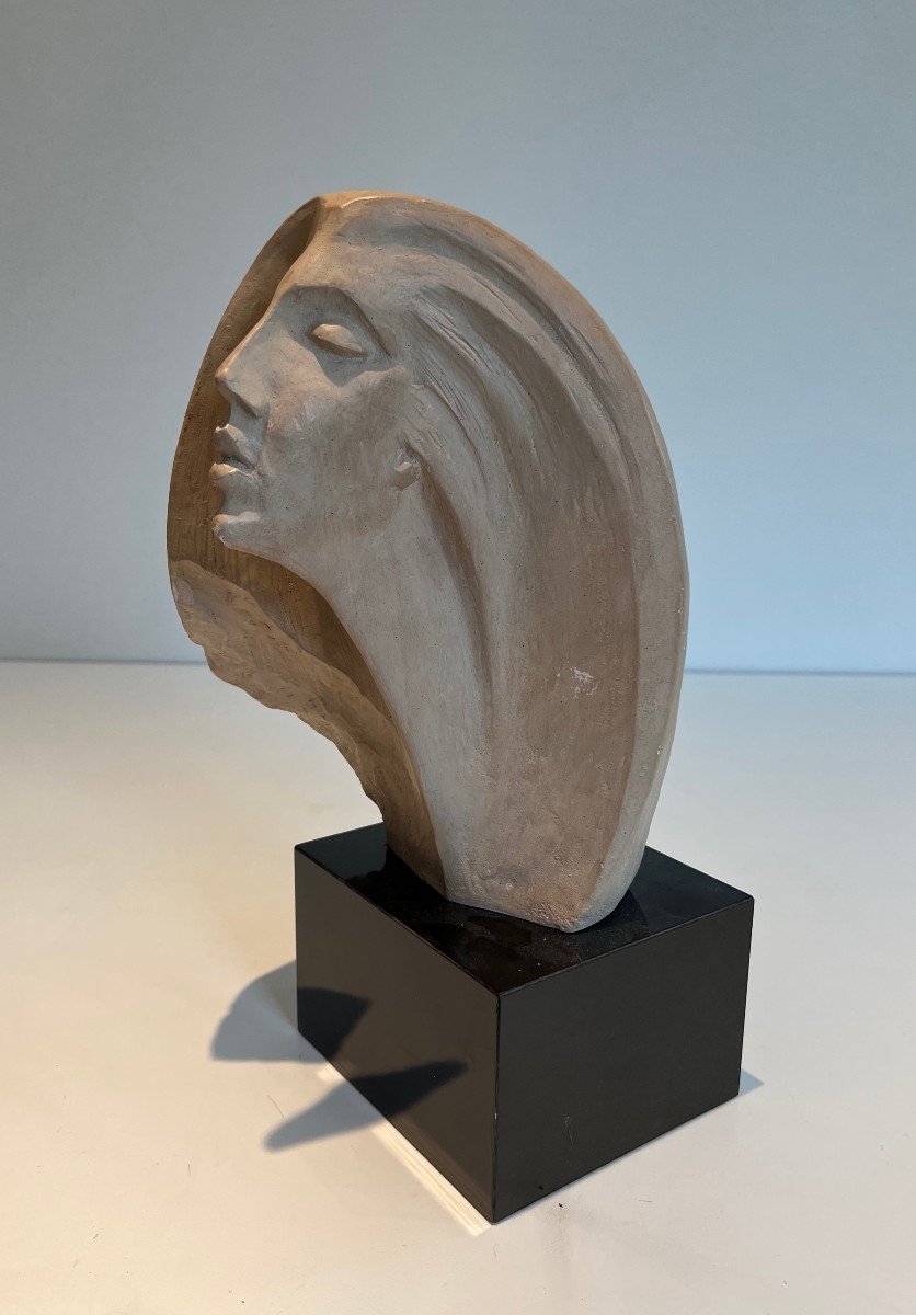 Terracotta Sculpture Representing A Woman's Face. Work Signed By Austin Prod. 1980-photo-4