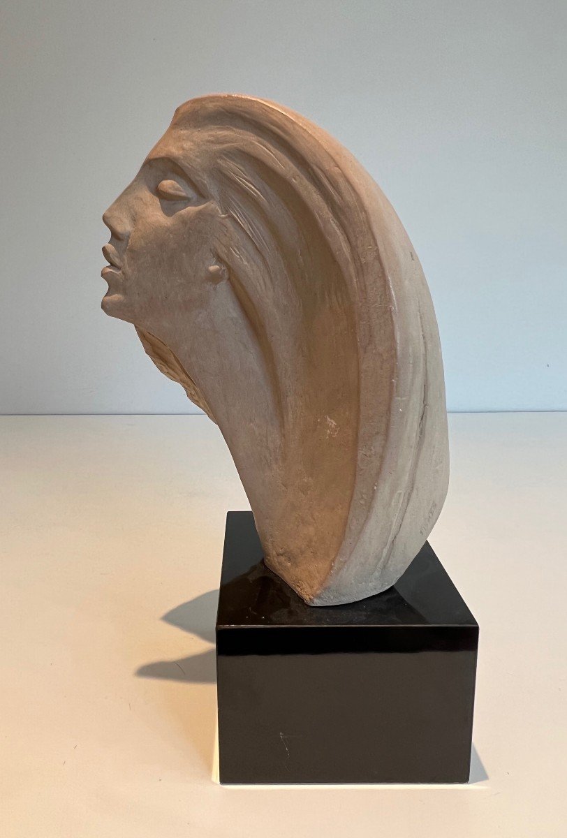Terracotta Sculpture Representing A Woman's Face. Work Signed By Austin Prod. 1980-photo-7