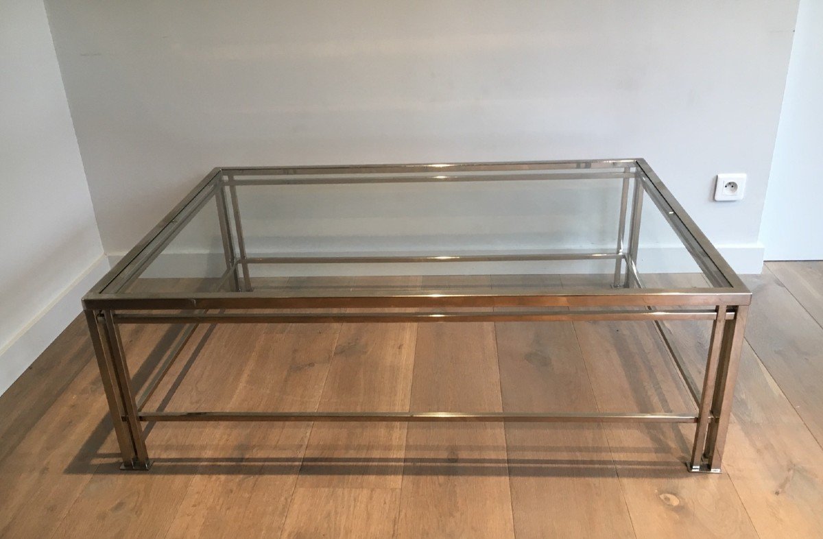 Modernist Chrome Coffee Table With Triple Legs. French Work. Around 1970-photo-2