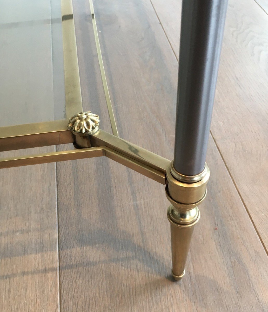 Neoclassical Style Brushed Steel And Brass Coffee Table. French Work By Maison Jansen-photo-7