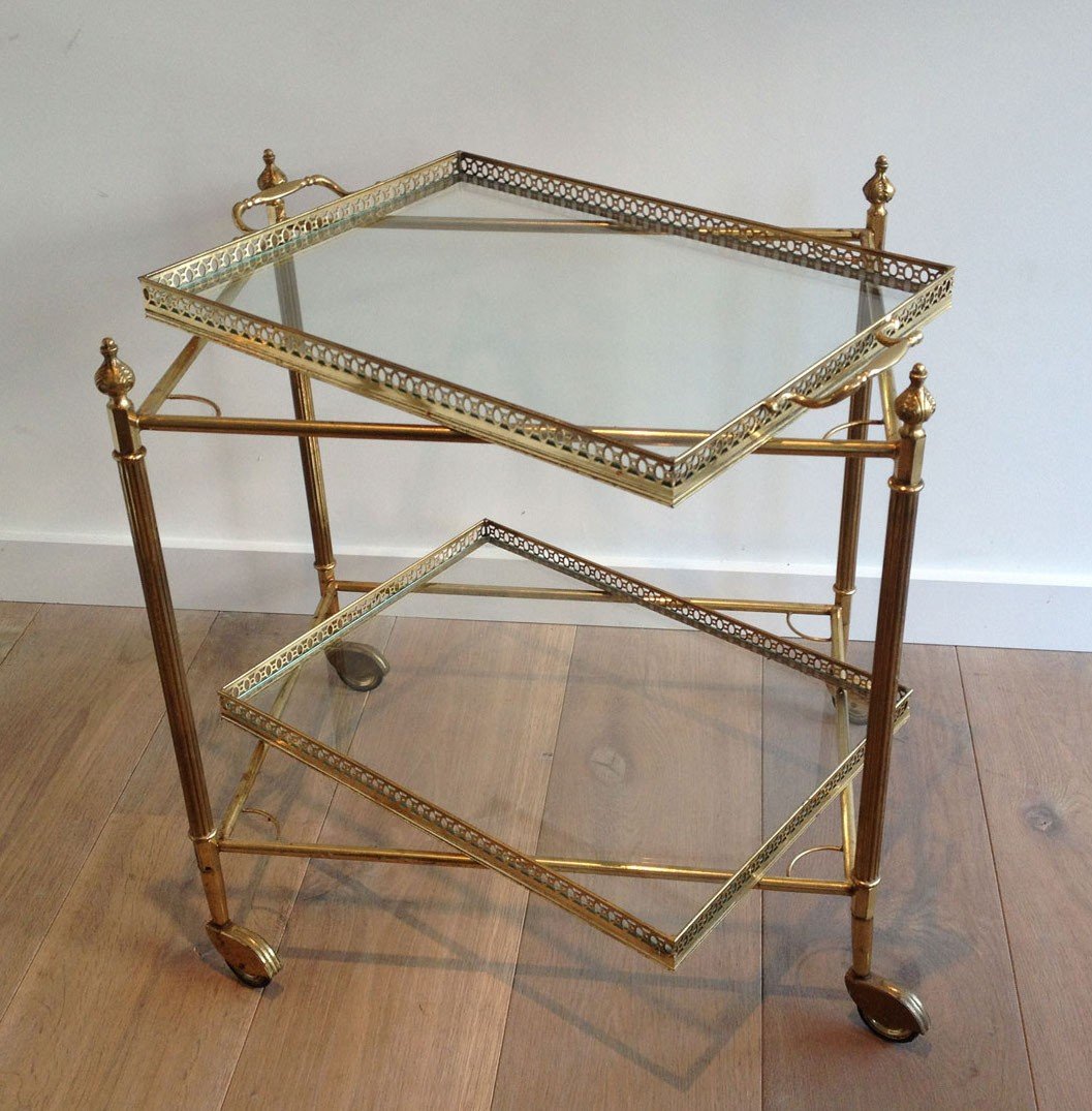 Neoclassical Style Brass Drinks Trolley With Removable Trays. French Work -photo-2