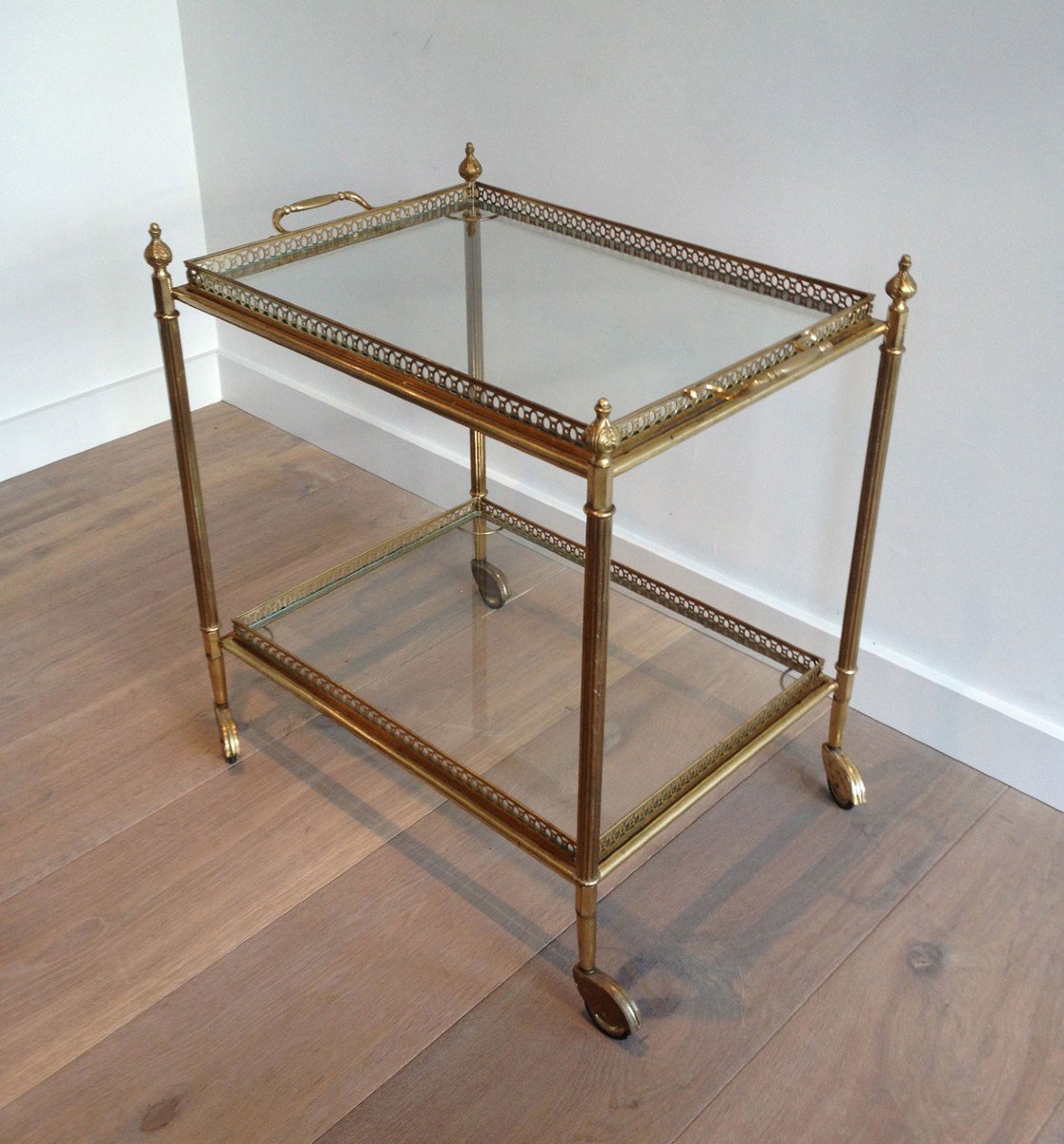 Neoclassical Style Brass Drinks Trolley With Removable Trays. French Work -photo-7