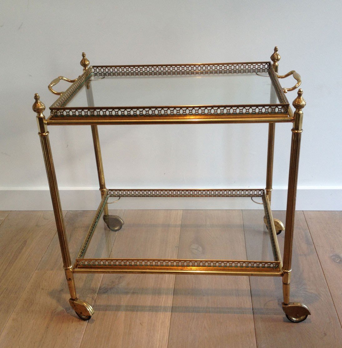 Neoclassical Style Brass Drinks Trolley With Removable Trays. French Work -photo-8