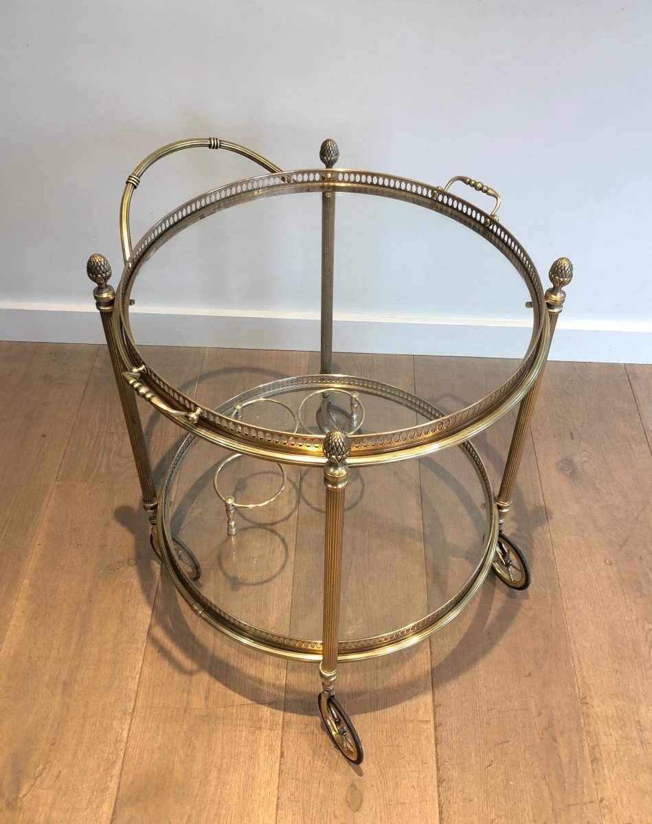 Neoclassical Style Round Brass Drinks Trolley With Removable Trays By Maison Bagués-photo-2