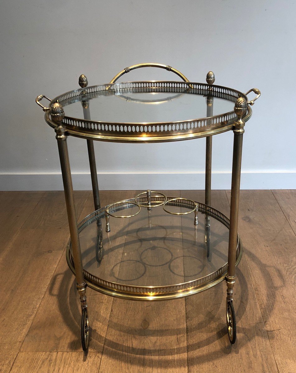 Neoclassical Style Round Brass Drinks Trolley With Removable Trays By Maison Bagués-photo-2