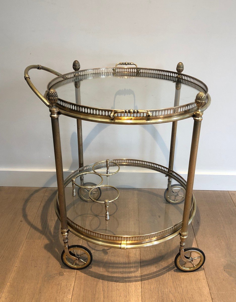 Neoclassical Style Round Brass Drinks Trolley With Removable Trays By Maison Bagués-photo-8