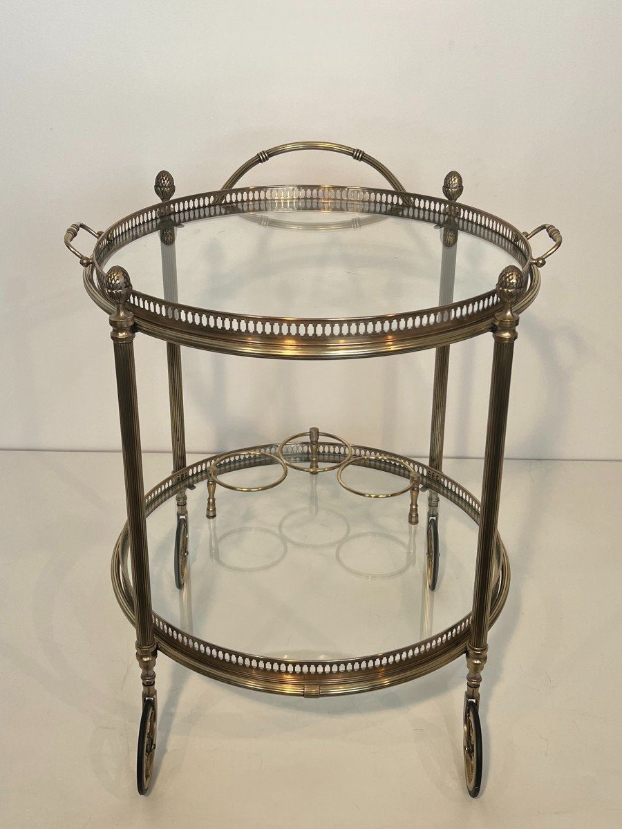 Neoclassical Style Round Silvered Brass Drinks Trolley With Removable Trays. French Work -photo-4