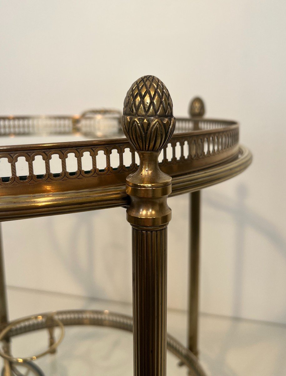 Neoclassical Style Round Silvered Brass Drinks Trolley With Removable Trays. French Work -photo-4