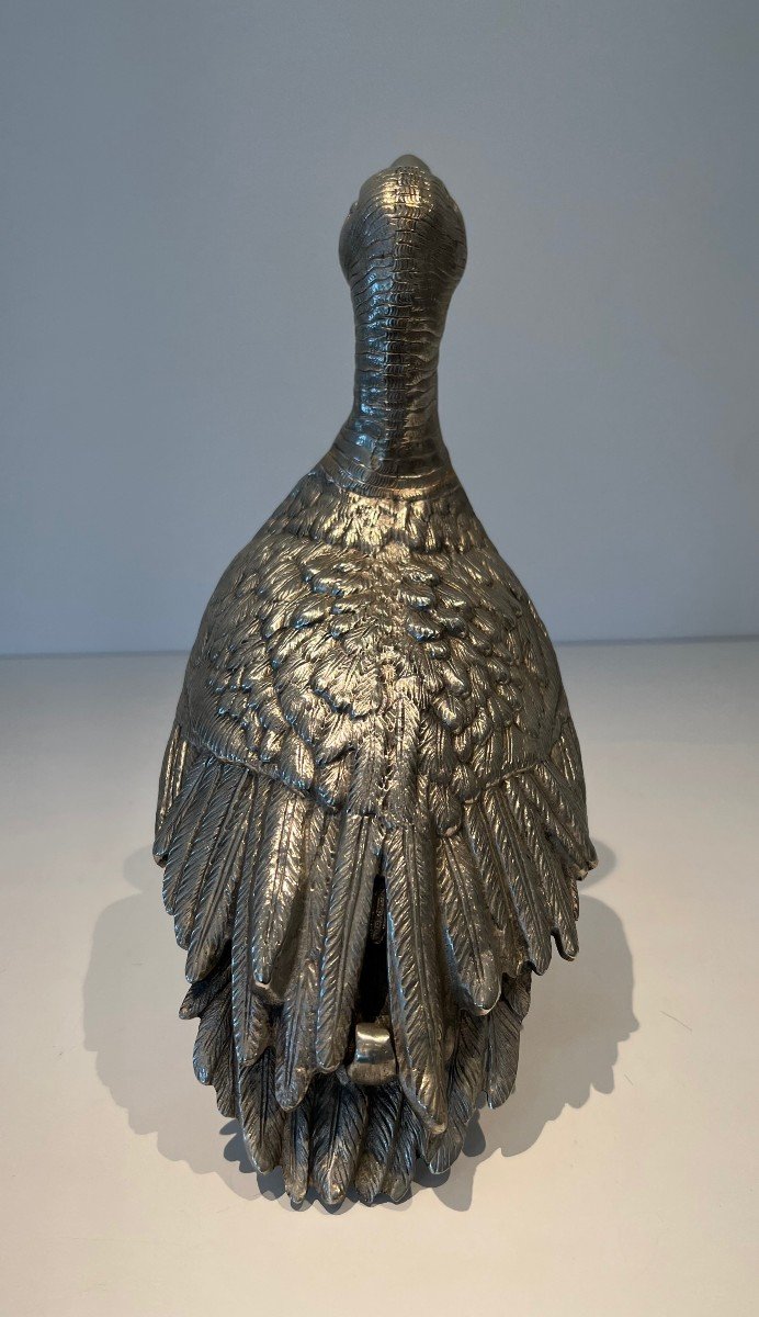 Tall Silvered Bronze Duck Finely Chiseled. French Work. Circa 1970-photo-2