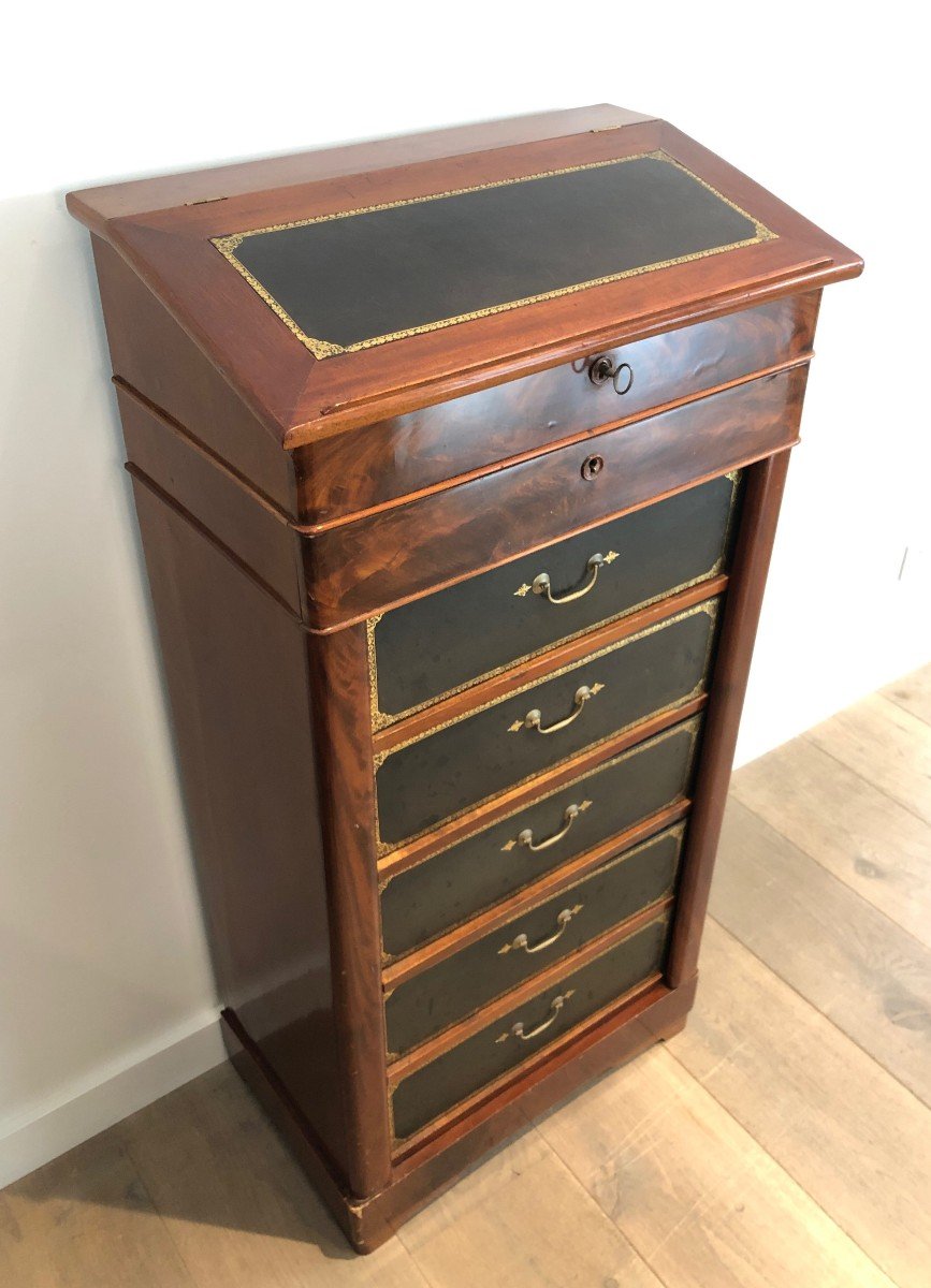 Mahogany And Leather Notary Furniture. French Work. Louis-philippe Period. Circa 1950-photo-8