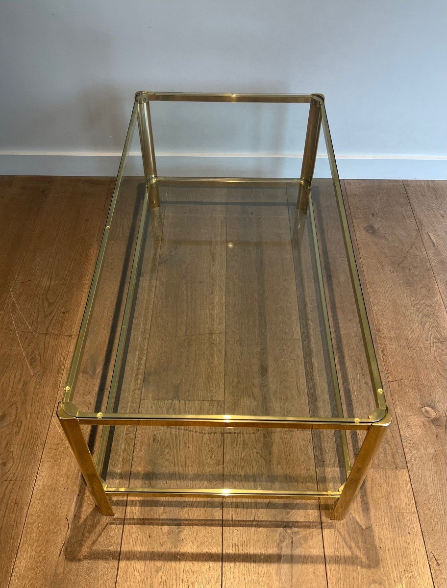 Polished Bronze Coffee Table With Double Glass Top Signed Jacques Théophile Lepelletier-photo-1