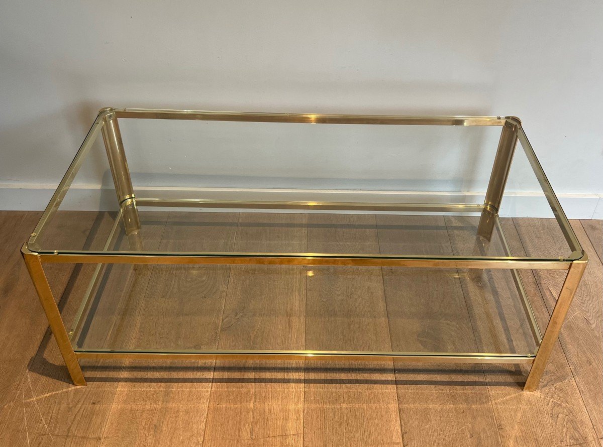 Polished Bronze Coffee Table With Double Glass Top Signed Jacques Théophile Lepelletier-photo-2