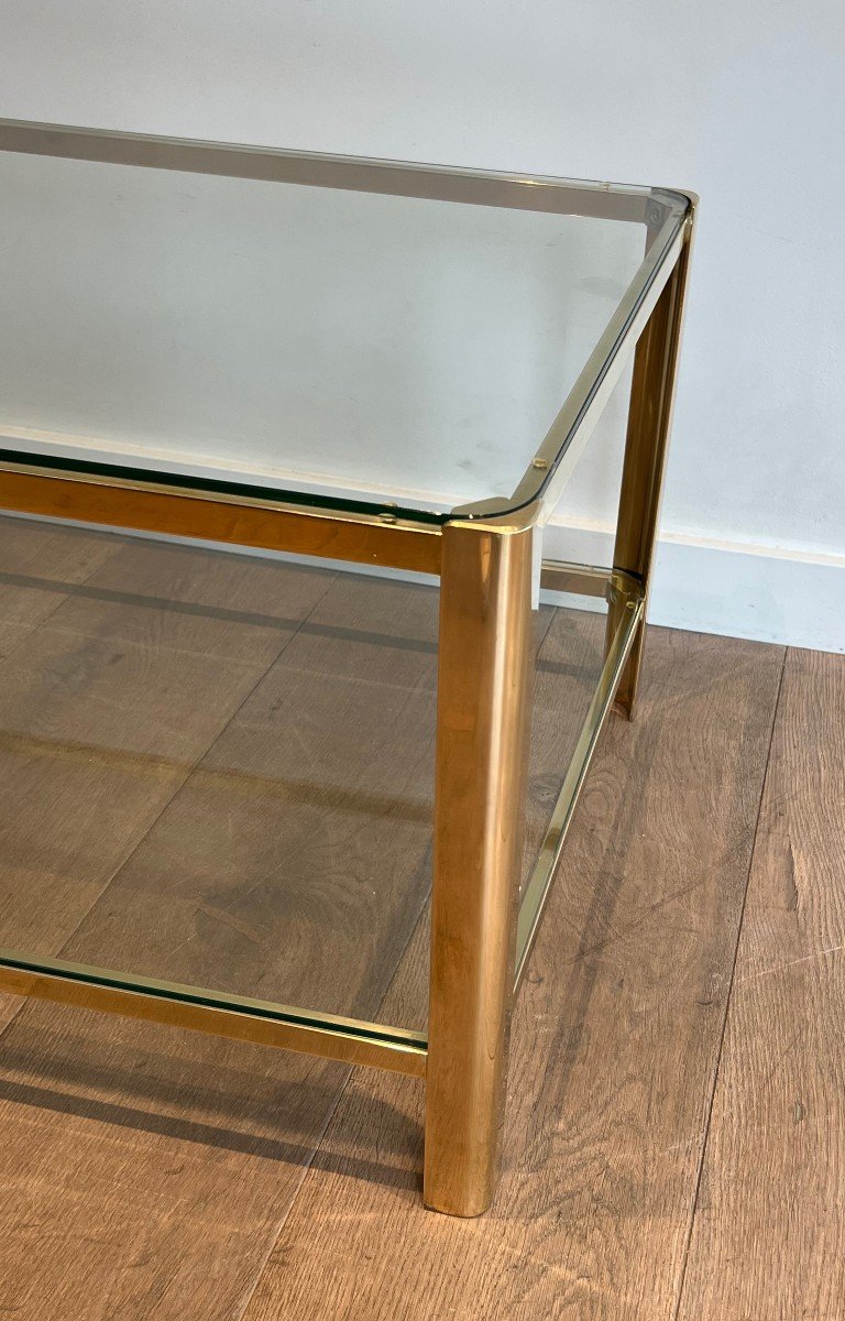 Polished Bronze Coffee Table With Double Glass Top Signed Jacques Théophile Lepelletier-photo-4
