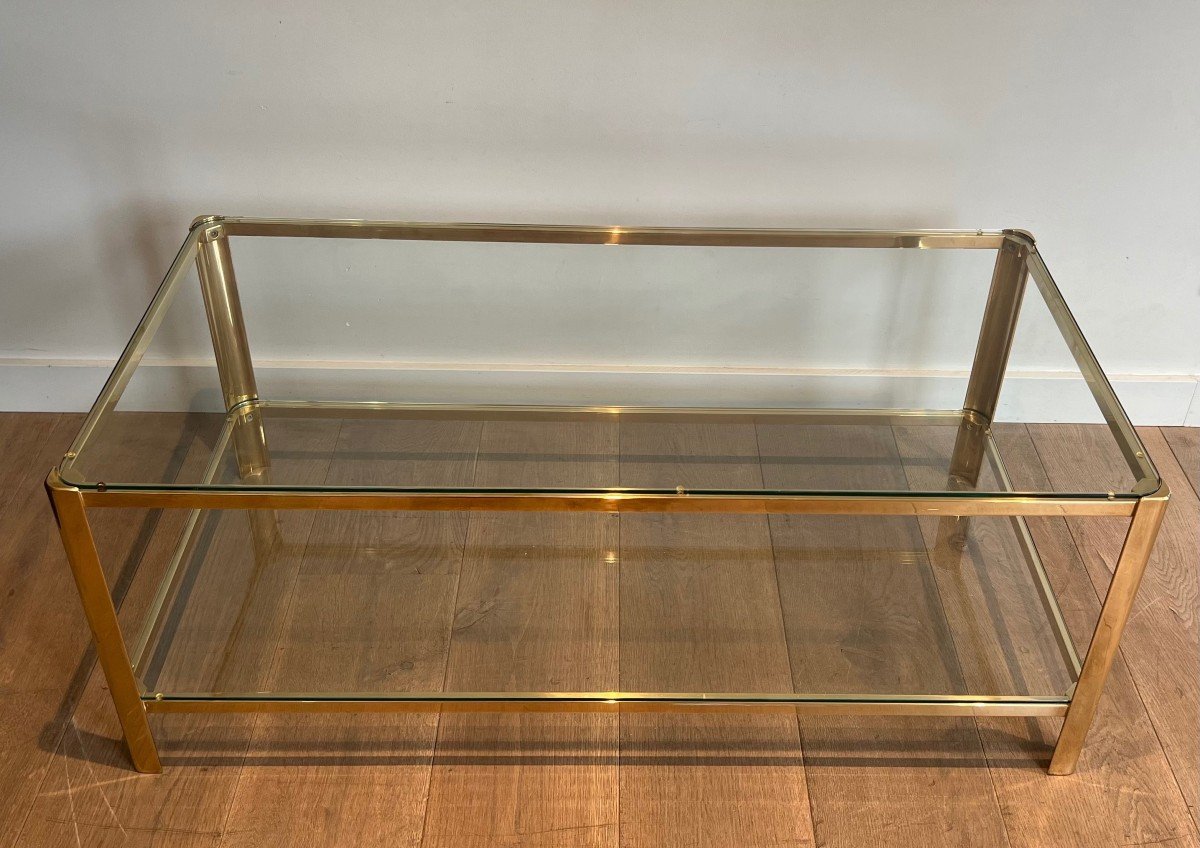 Polished Bronze Coffee Table With Double Glass Top Signed Jacques Théophile Lepelletier