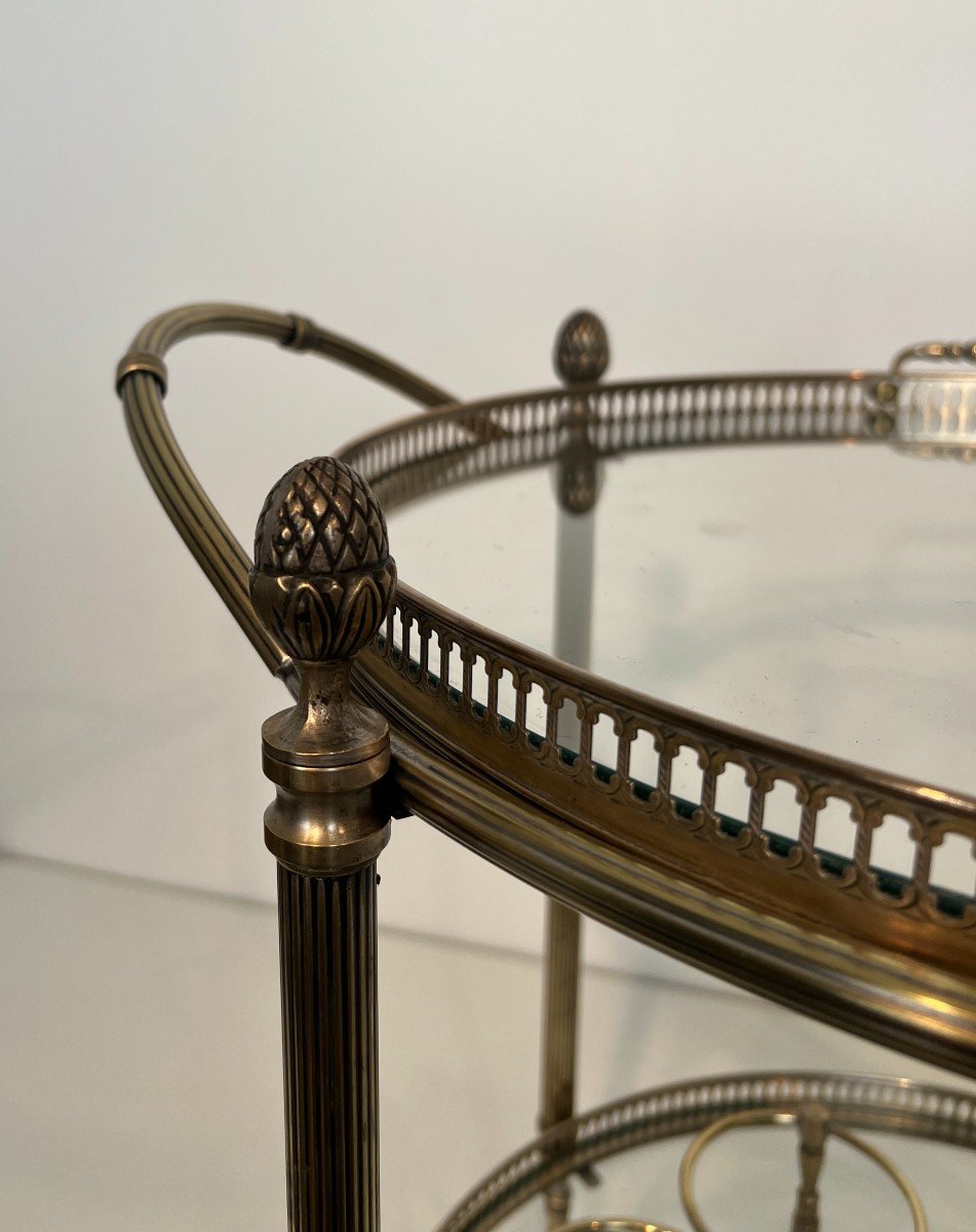 Rare Set Of 3 Neoclassical Style Round Silvered Brass Drinks Trolley With Removable Trays. -photo-3