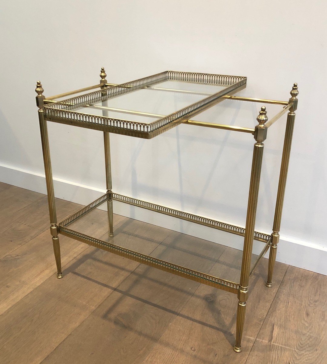 Neoclassical Brass Side Table. French Work By Maison Jansen. Circa 1950-photo-3