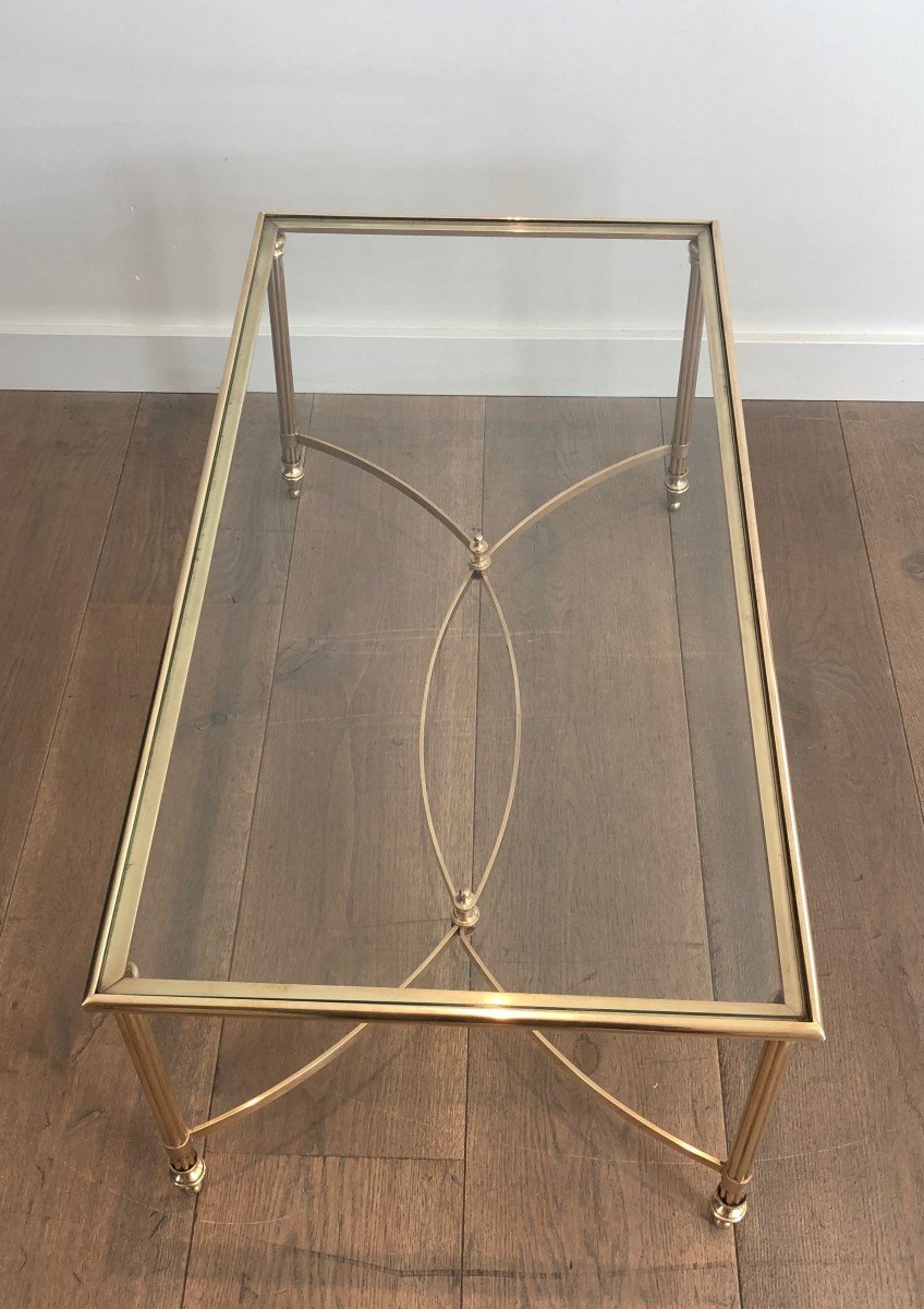 Neoclassical Style Brass Coffee Table With Clear Glass Shelf. French Work By Maison Jansen. -photo-2