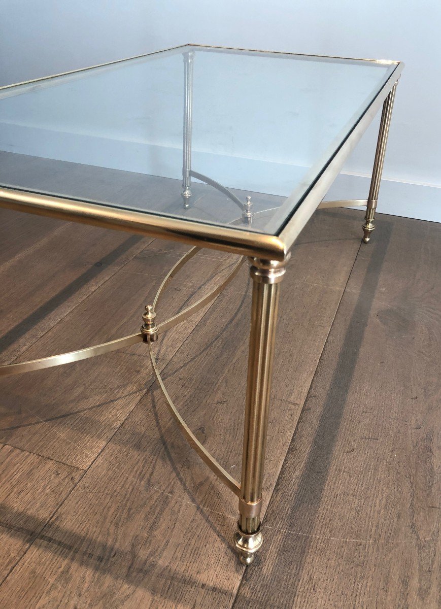 Neoclassical Style Brass Coffee Table With Clear Glass Shelf. French Work By Maison Jansen. -photo-4