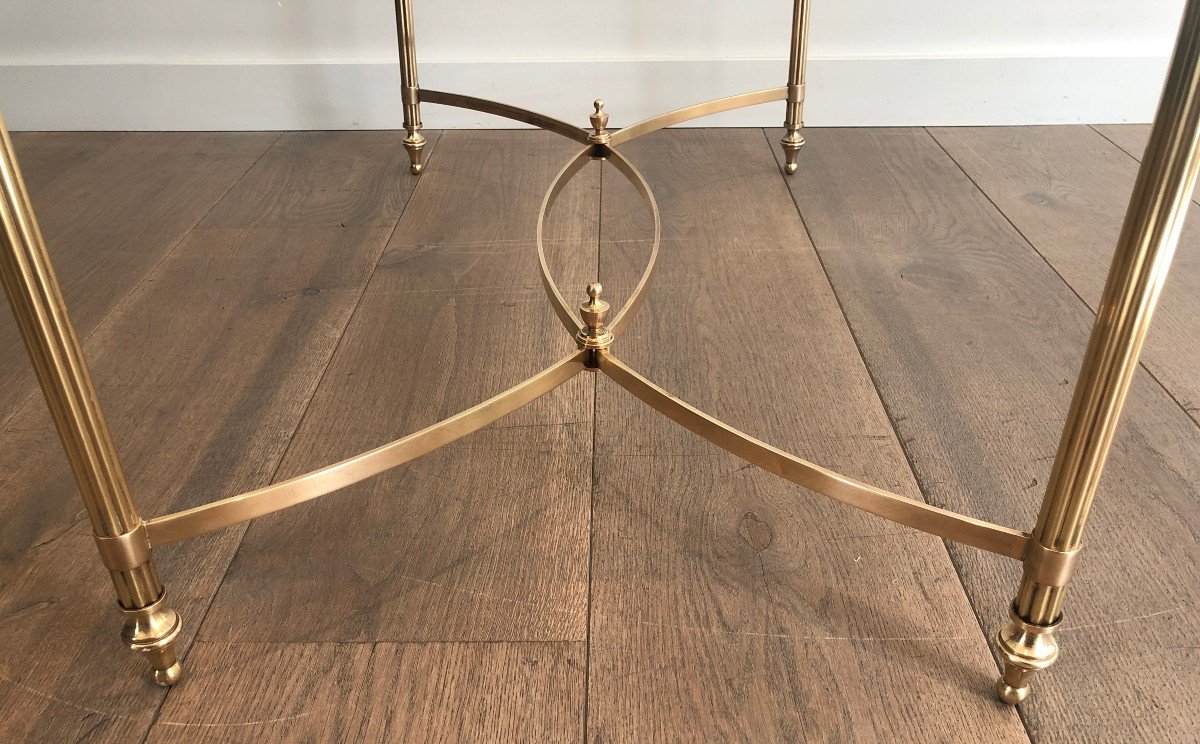 Neoclassical Style Brass Coffee Table With Clear Glass Shelf. French Work By Maison Jansen. -photo-1