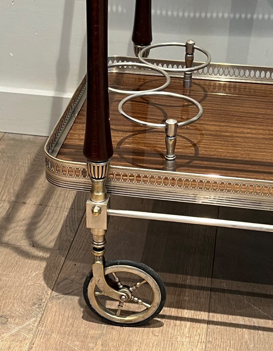 Mahogany And Silvered Brass Drinks Trolley. French Work By Maison Jansen. Circa 1940-photo-5