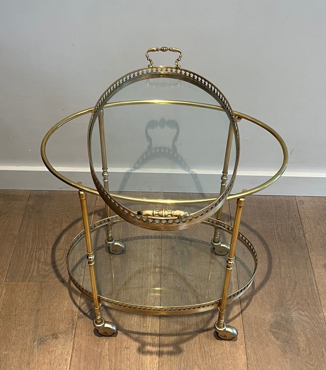 Oval Neoclassical Style Brass Drinks Trolley. French Work Attributed To Maison Jansen. -photo-2