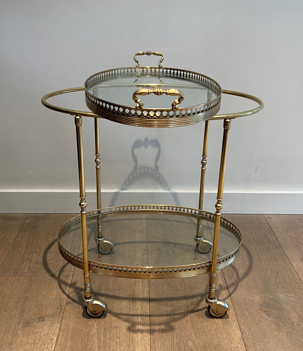 Oval Neoclassical Style Brass Drinks Trolley. French Work Attributed To Maison Jansen. -photo-3