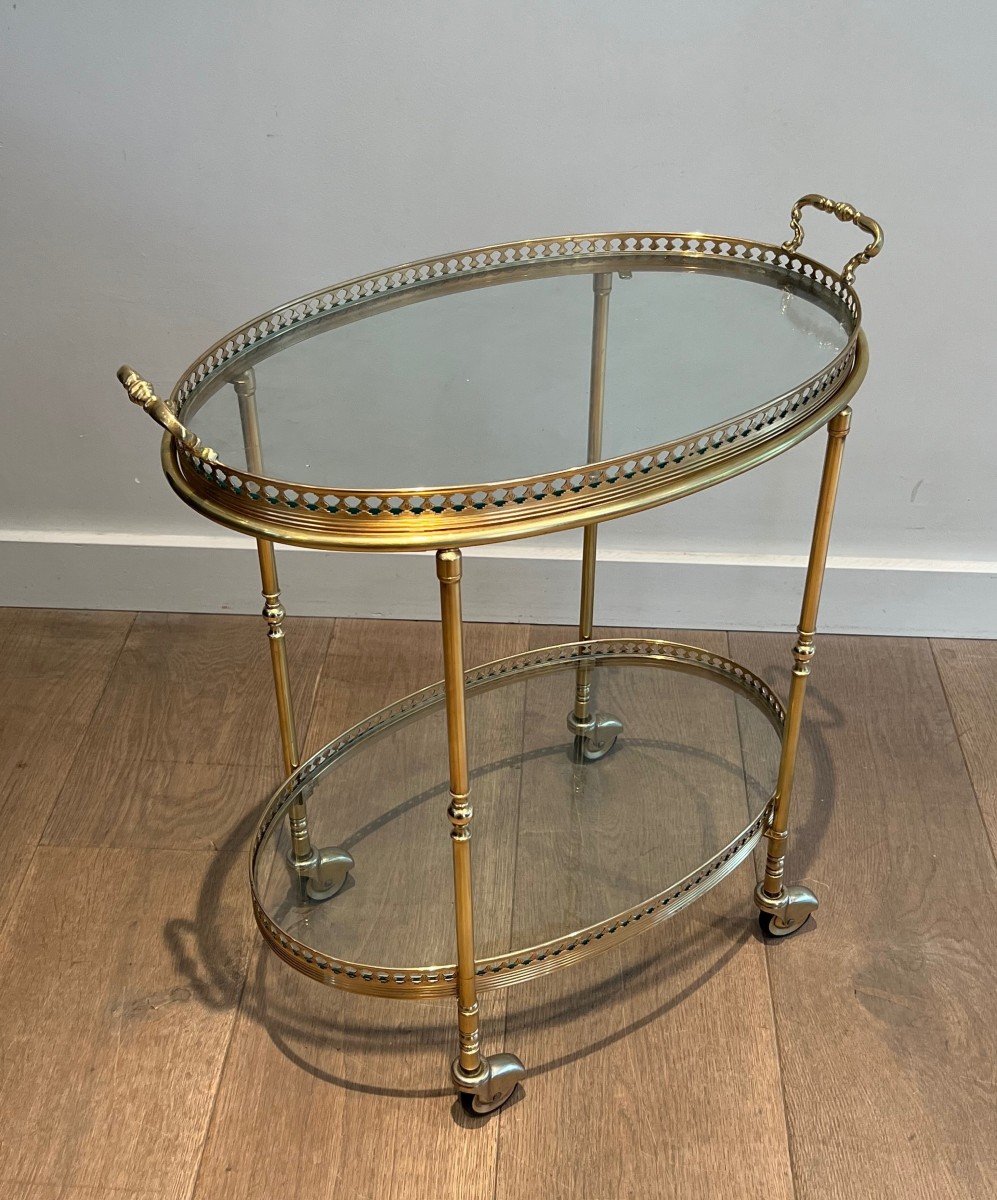 Oval Neoclassical Style Brass Drinks Trolley. French Work Attributed To Maison Jansen. -photo-7