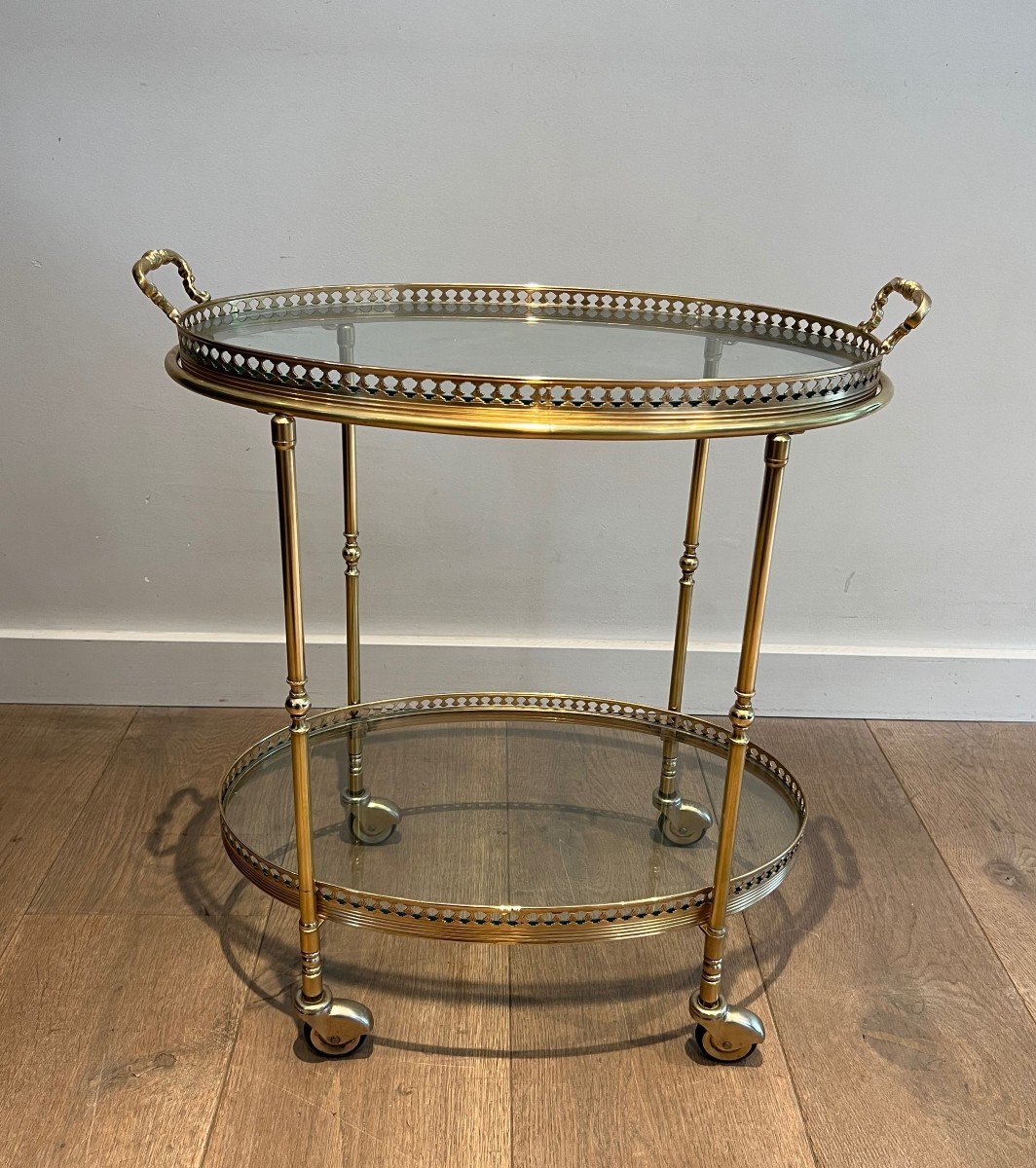 Oval Neoclassical Style Brass Drinks Trolley. French Work Attributed To Maison Jansen. -photo-8