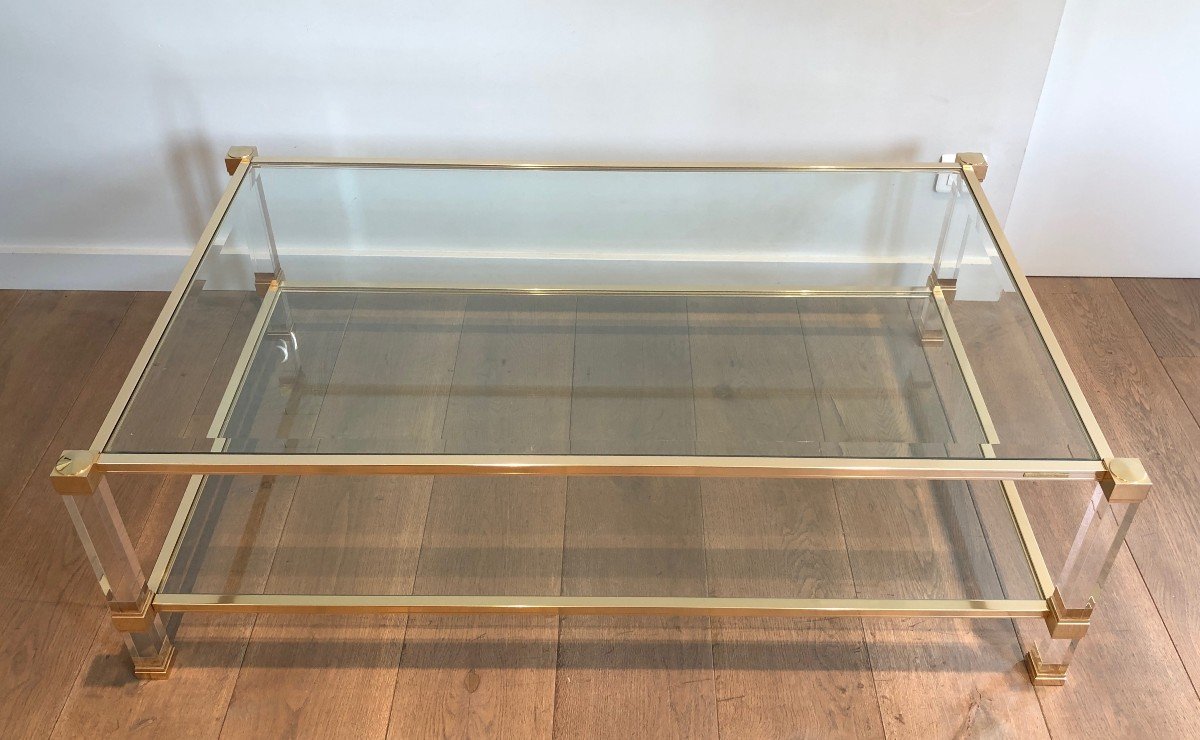 Large Lucite And Gilt Metal Coffee Table. French Work By Pierre Vandel. Circa 1970-photo-2