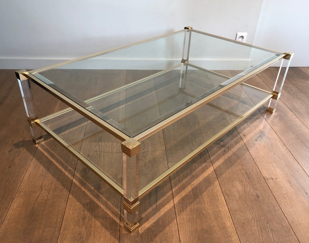 Large Lucite And Gilt Metal Coffee Table. French Work By Pierre Vandel. Circa 1970-photo-4
