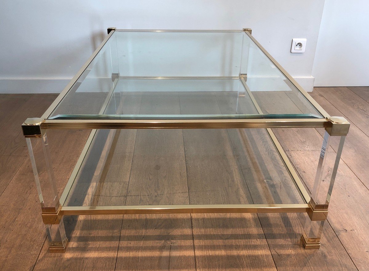 Large Lucite And Gilt Metal Coffee Table. French Work By Pierre Vandel. Circa 1970-photo-2