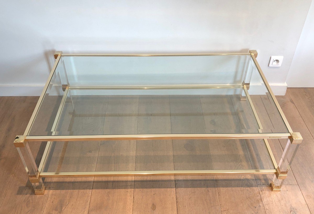 Large Lucite And Gilt Metal Coffee Table. French Work By Pierre Vandel. Circa 1970-photo-8