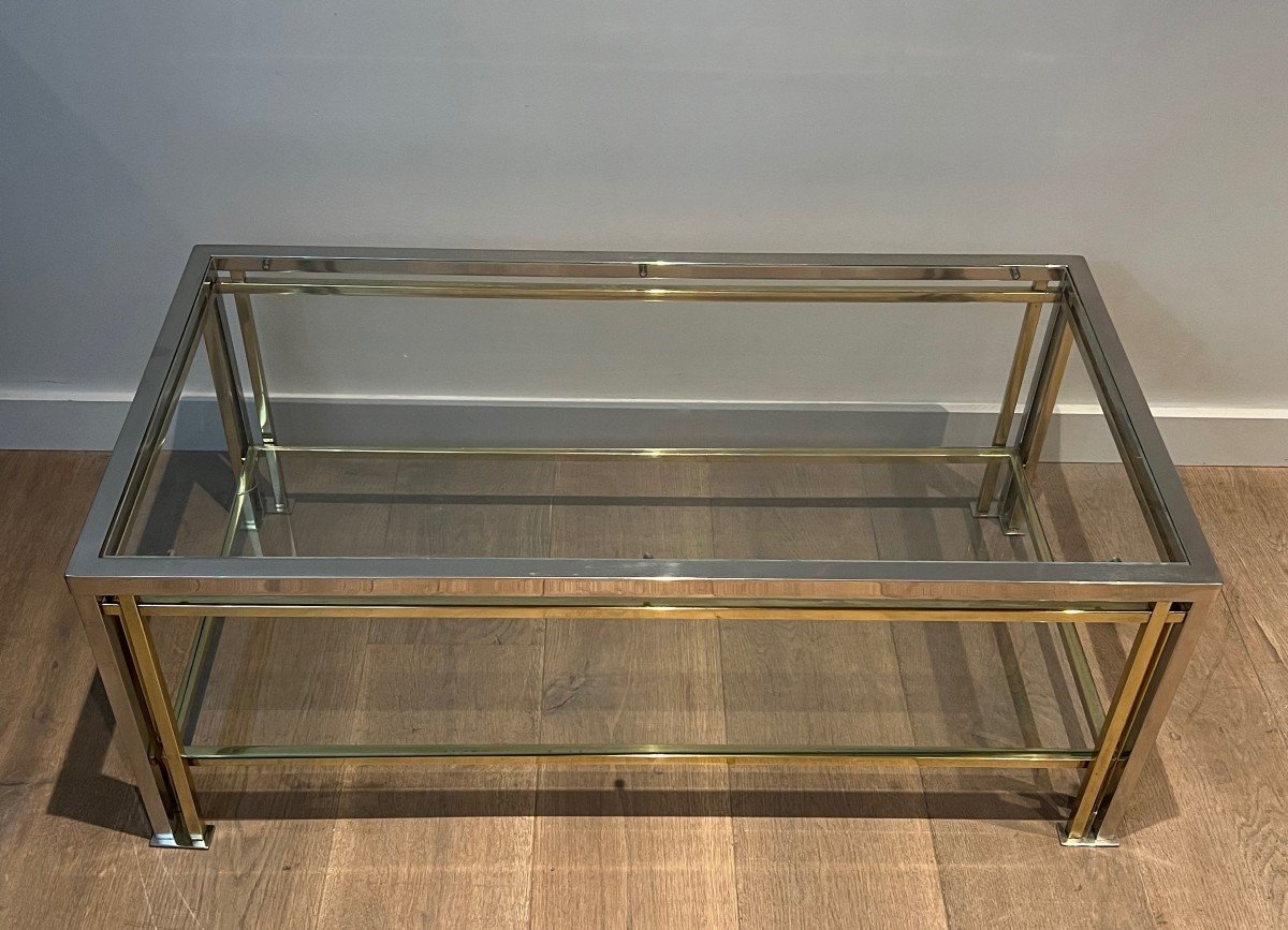 Modernist Coffee Table In Chrome And Gilt Metal With Triple Feet In The Style Of Willy Rizzo-photo-8