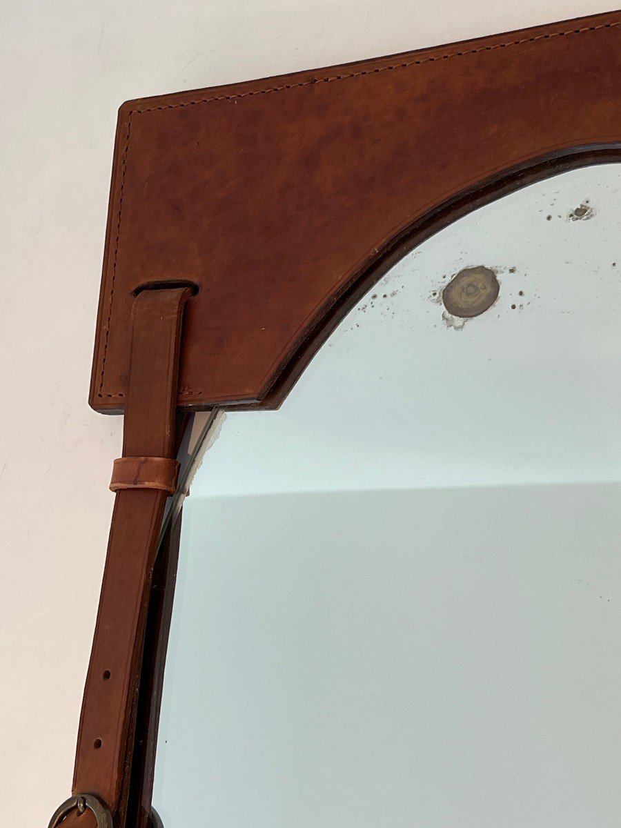 Leather Mirror In The Style Of Jacques Adnet-photo-1