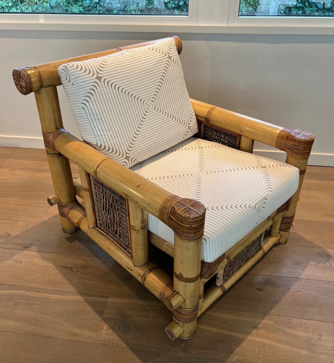 Pair Of Large Bamboo Armchairs With Pierre Frey Cushions. French Work. Circa 1970-photo-2