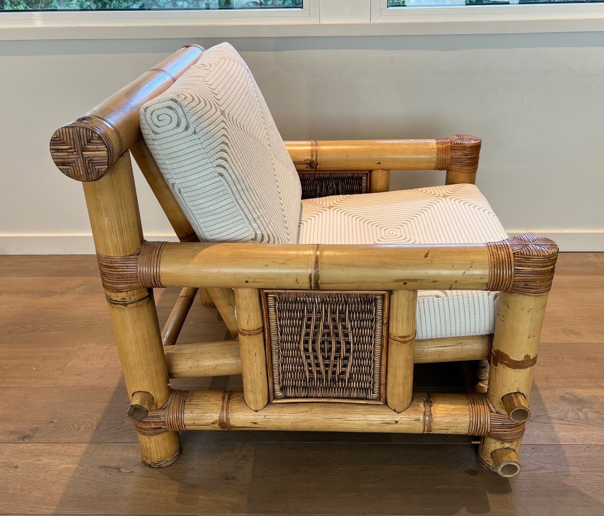 Pair Of Large Bamboo Armchairs With Pierre Frey Cushions. French Work. Circa 1970-photo-3