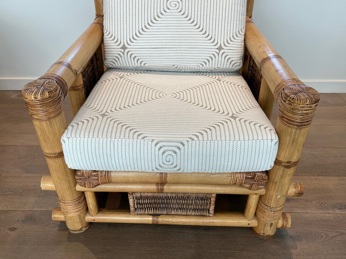 Pair Of Large Bamboo Armchairs With Pierre Frey Cushions. French Work. Circa 1970-photo-6