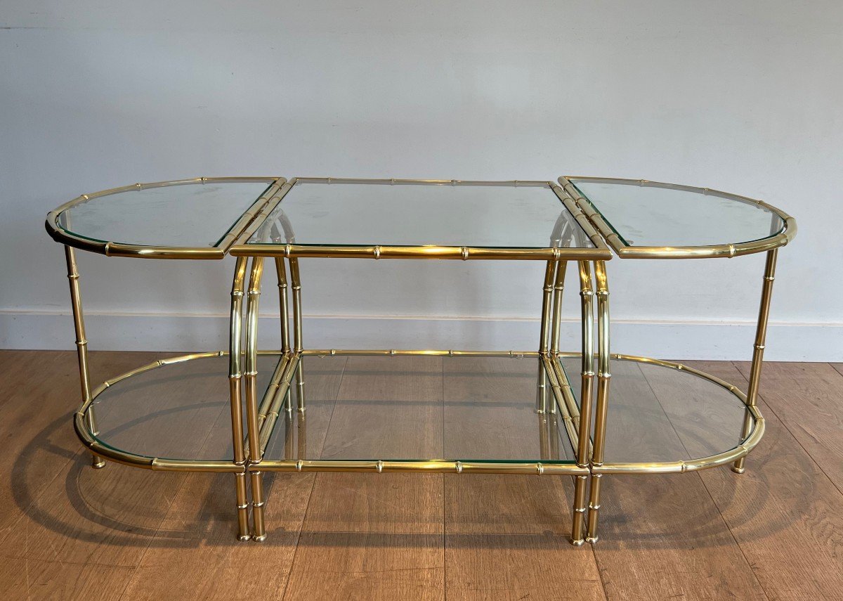 Faux-bamboo-style Brass Tripartite Coffee Table In The Style Of Maison Baguès. Circa 1940-photo-2