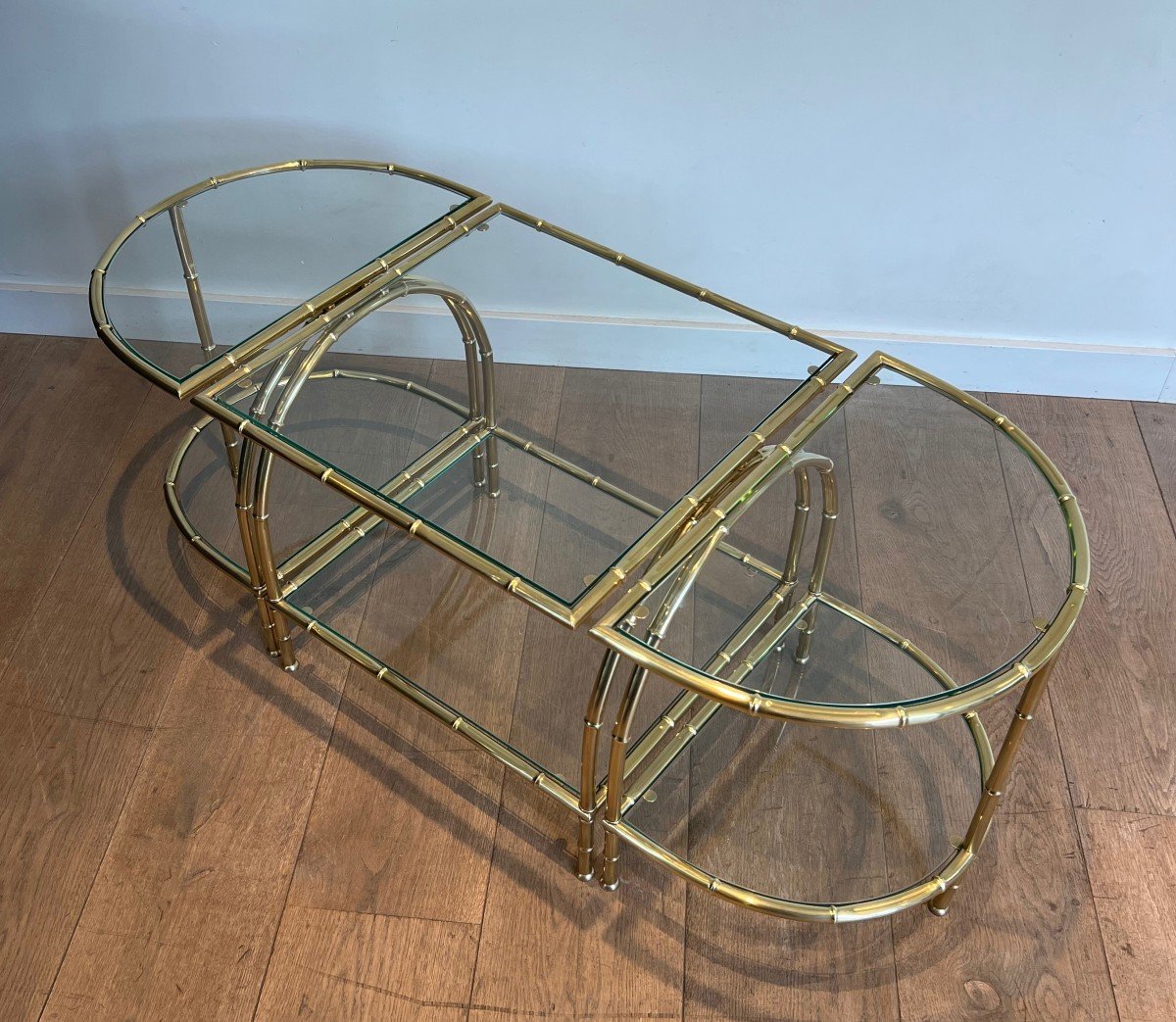 Faux-bamboo-style Brass Tripartite Coffee Table In The Style Of Maison Baguès. Circa 1940-photo-3