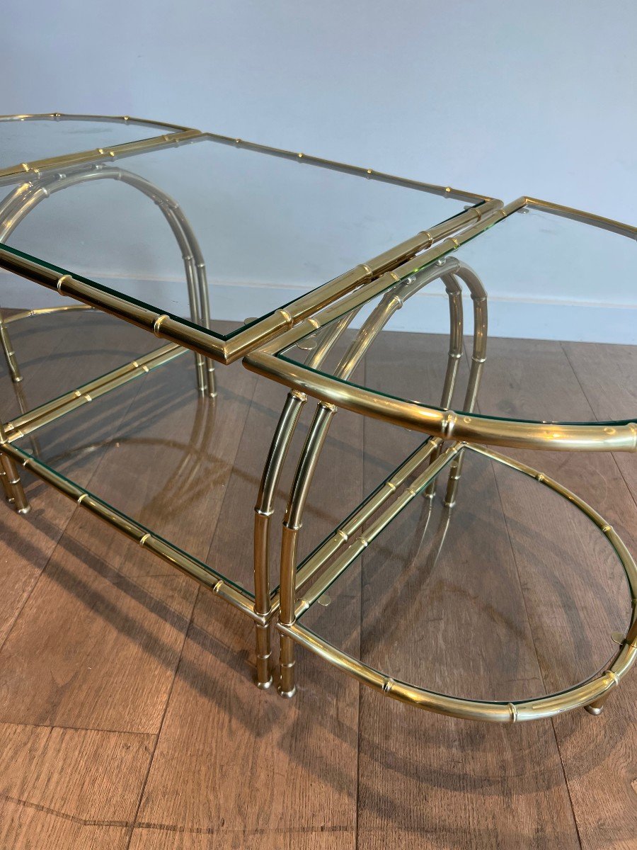Faux-bamboo-style Brass Tripartite Coffee Table In The Style Of Maison Baguès. Circa 1940-photo-3