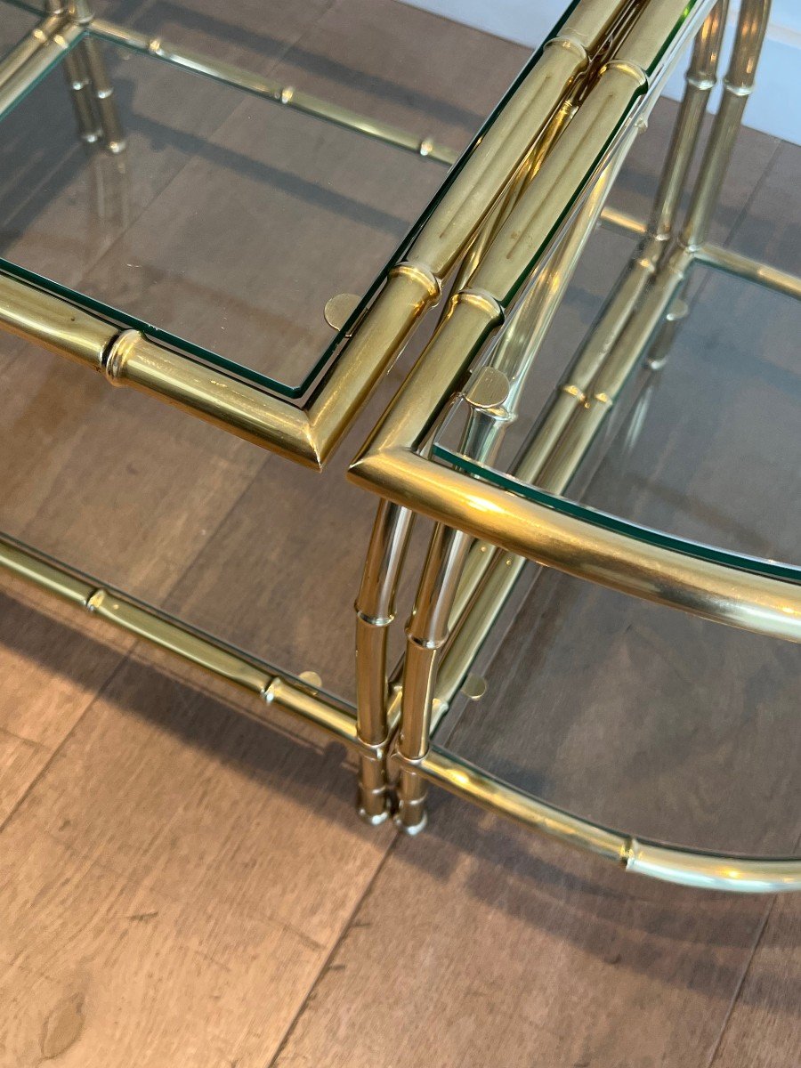 Faux-bamboo-style Brass Tripartite Coffee Table In The Style Of Maison Baguès. Circa 1940-photo-4