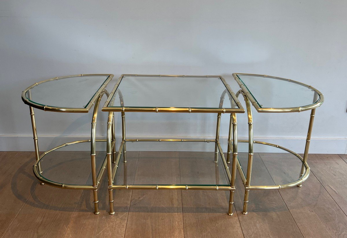 Faux-bamboo-style Brass Tripartite Coffee Table In The Style Of Maison Baguès. Circa 1940-photo-8
