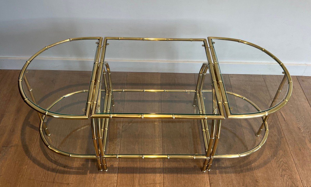 Faux-bamboo-style Brass Tripartite Coffee Table In The Style Of Maison Baguès. Circa 1940