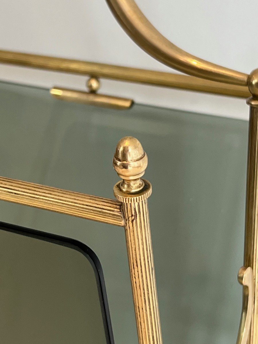 Neoclassical Style Brass And Blueish Glass Magazine Rack. French Work By Maison Jansen-photo-2