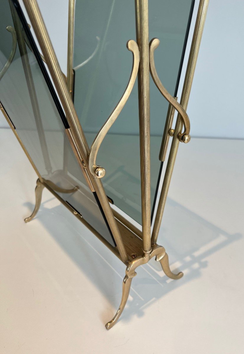 Neoclassical Style Brass And Blueish Glass Magazine Rack. French Work By Maison Jansen-photo-5