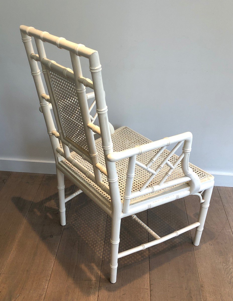 Pair Of Faux-bamboo Armchairs In A White Lacquered Wood  In The Style Of Maison Jansen-photo-2