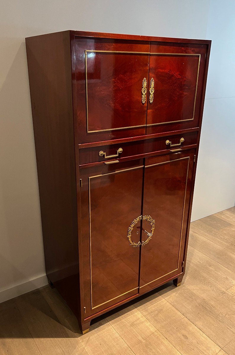 Empire Style Secretary Desk In Flamed Mahogany And Bronze Locks. This Is An Italian Work In The-photo-2