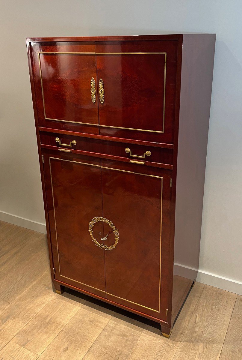 Empire Style Secretary Desk In Flamed Mahogany And Bronze Locks. This Is An Italian Work In The-photo-1