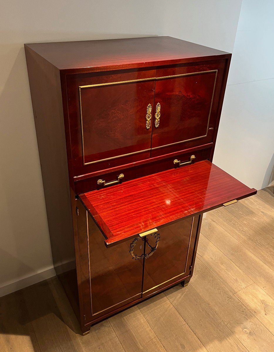 Empire Style Secretary Desk In Flamed Mahogany And Bronze Locks. This Is An Italian Work In The-photo-2