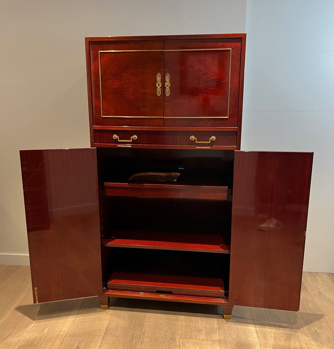 Empire Style Secretary Desk In Flamed Mahogany And Bronze Locks. This Is An Italian Work In The-photo-5